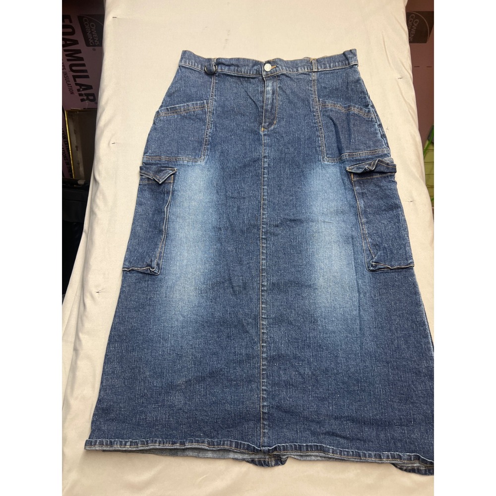 LIPS Blue Denim Cargo Midi Skirt Vintage Y2K Style Pockets Size 18